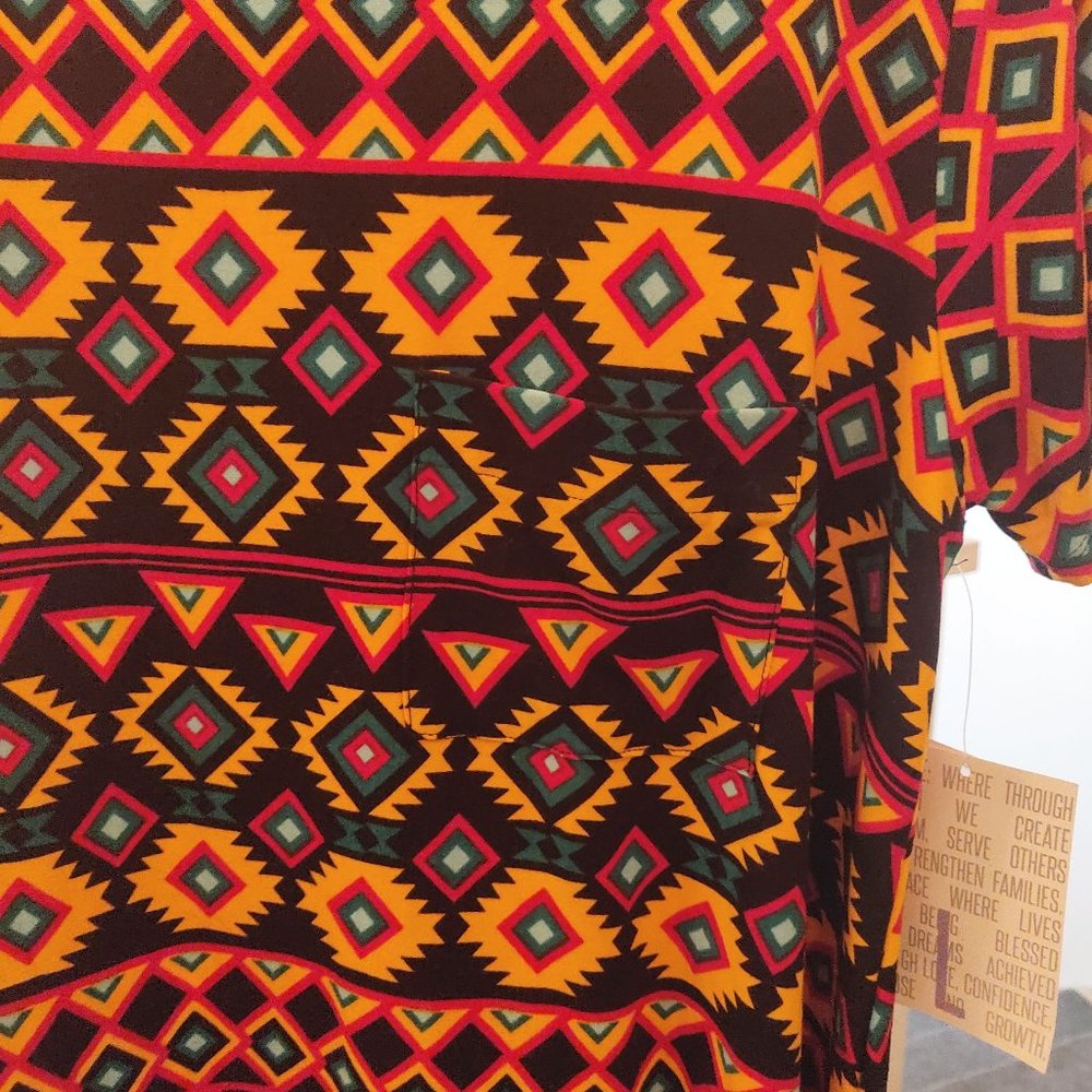NWT LuLaRoe Carly Aztec Print High Low Dress RED ORANGE TEAL BLACK - Picture 2 of 4
